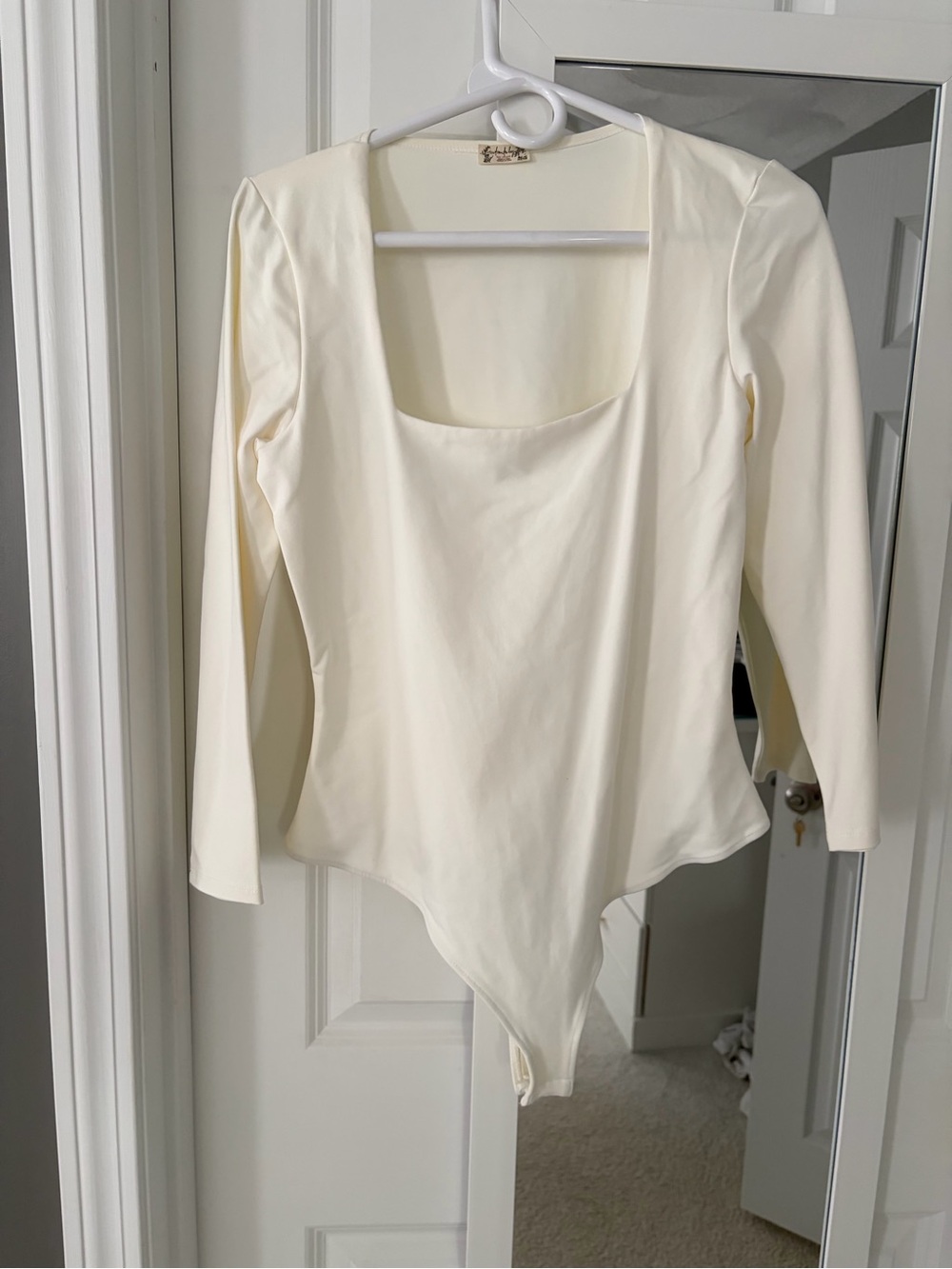 Free People Ivory Long-Sleeve Square Neck Bodysuit